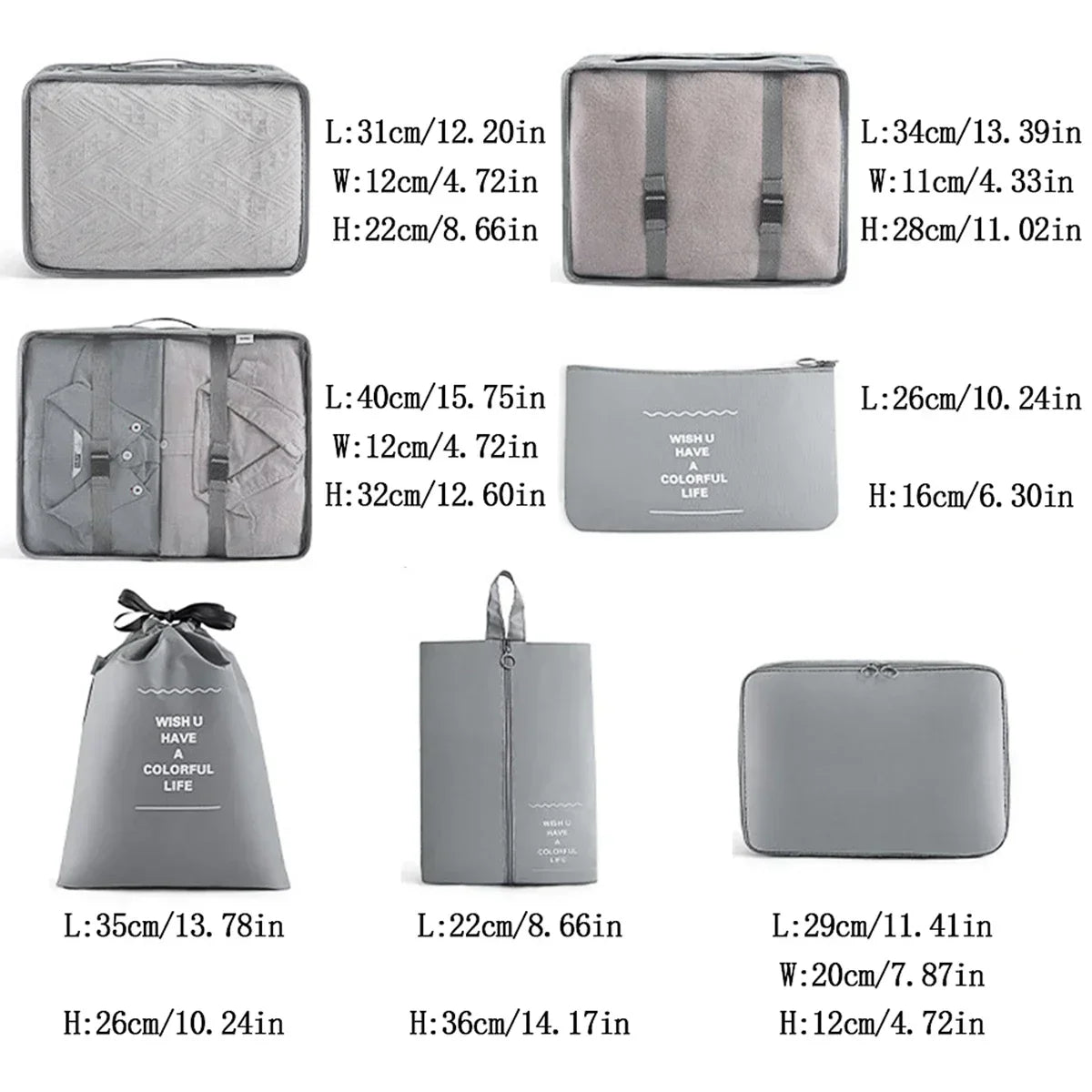 7-Piece Zippered Travel Packing Cube Set