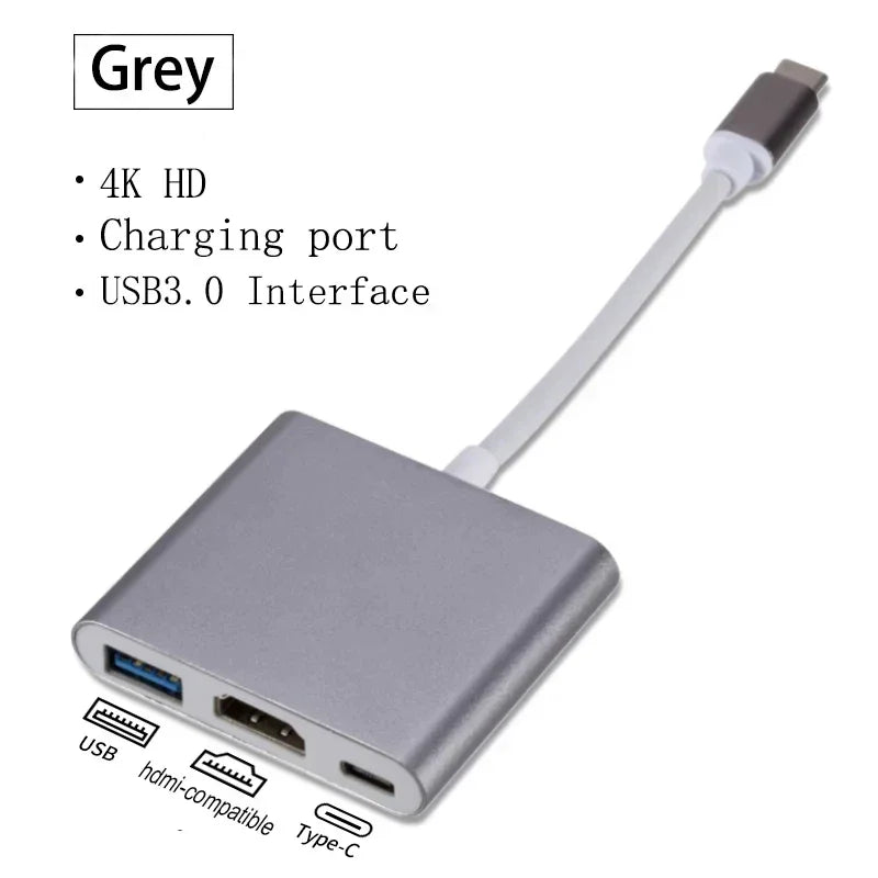 3 IN 1 USB C to HDMI-Compatible Adapter USB 3.1 Hub Type C Charging Converter for Samsung S23 Ultra iPhone 15 Laptop Macbook