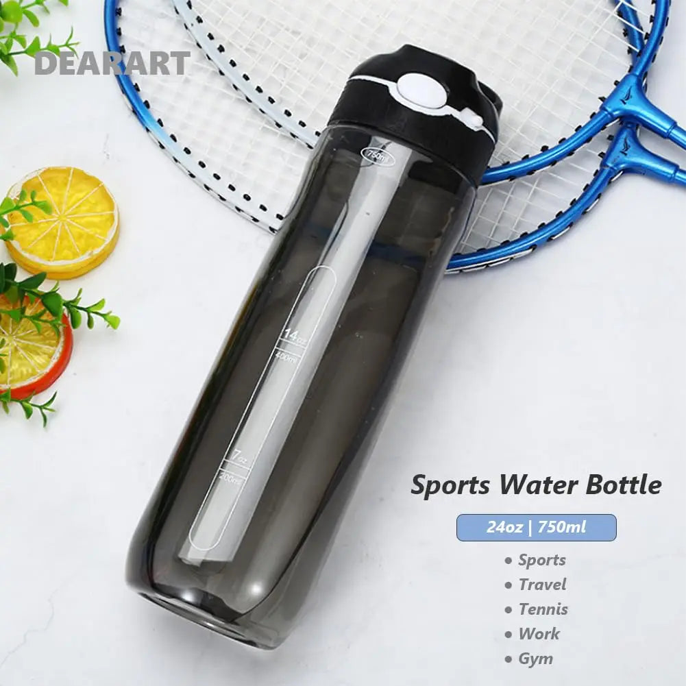 750ml Portable Sports Water Bottle With Straw For Camping Hiking Outdoor Plastic Transparent BPA Free Bottle For Men Drinkware
