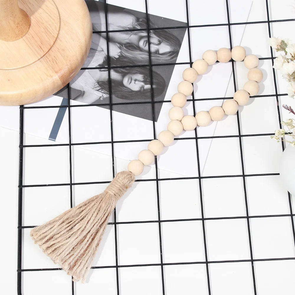 Boho Wood Bead Ornament with Jute Tassels