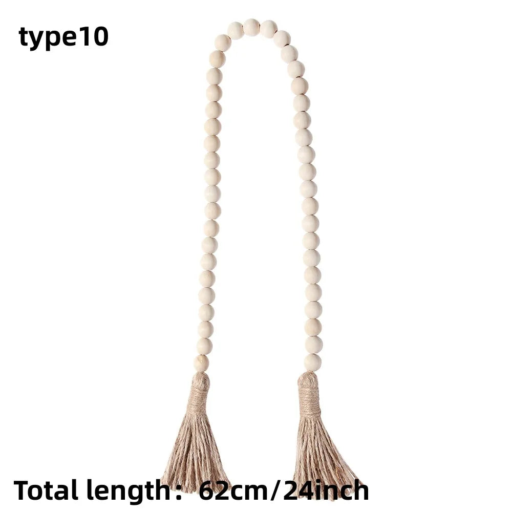 Boho Wood Bead Ornament with Jute Tassels