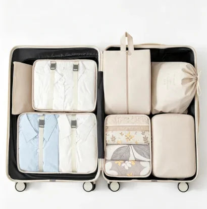 7-Piece Beige Travel Organizer Set