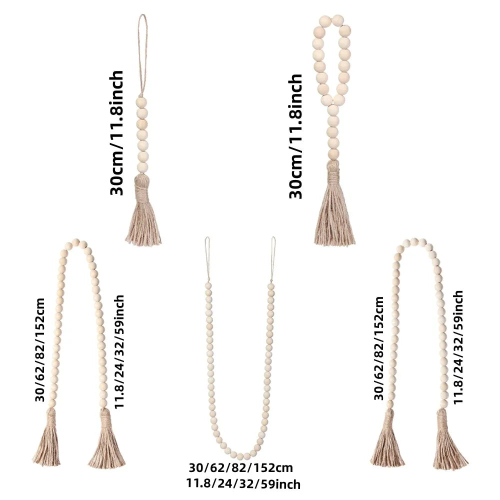 Boho Wood Bead Ornament with Jute Tassels