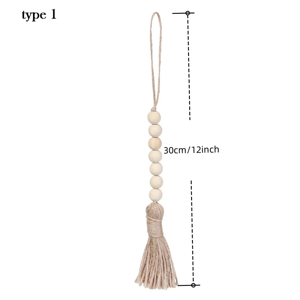 Boho Wood Bead Ornament with Jute Tassels