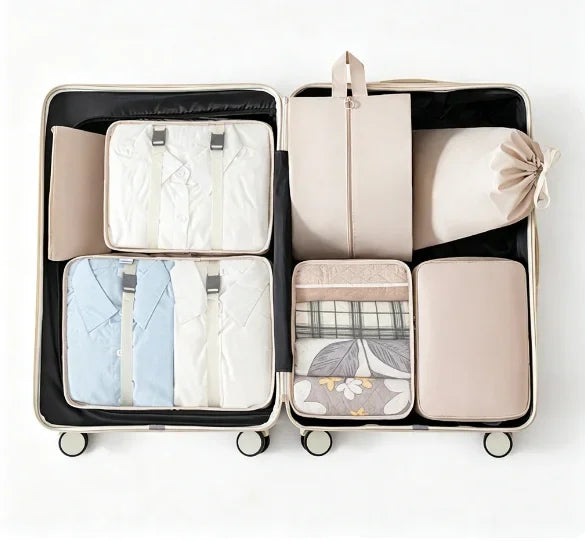 7-Piece Beige Travel Organizer Set
