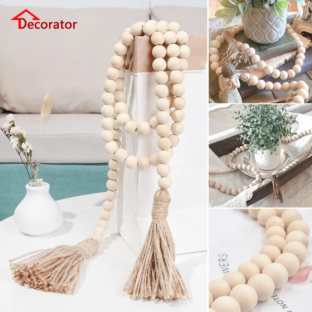 Boho Wood Bead Ornament with Jute Tassels