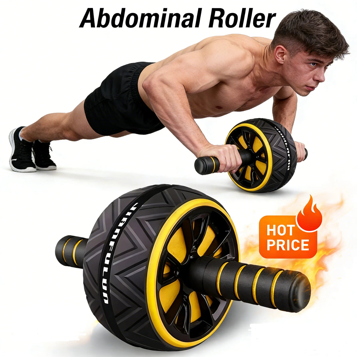 Twin-Wheel Abdominal Fitness Roller Ab Training Equipment Core Muscle Exercise Durable Anti-Slip Pad for Household Gym Workout