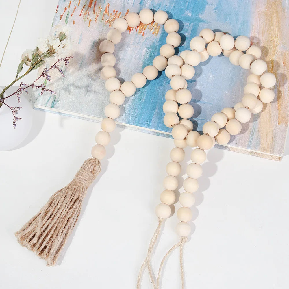 Boho Wood Bead Ornament with Jute Tassels